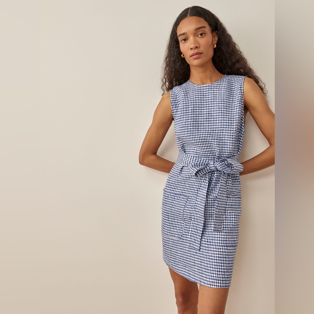 Reformation Sommer Linen Dress - Blue Gingham Size Small.
